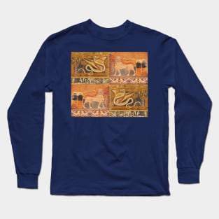 LION AND DRAGON Medieval Fresco in Yellow Orange Long Sleeve T-Shirt